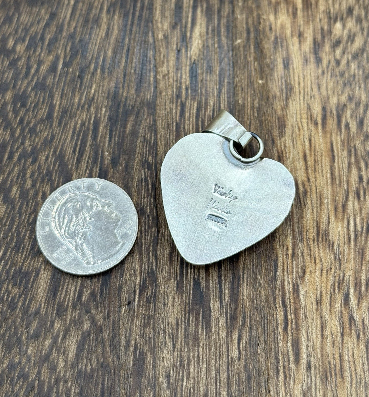 Navajo Handmade Sterling Silver Red Spiny Oyster Shell Heart Shaped Pendant