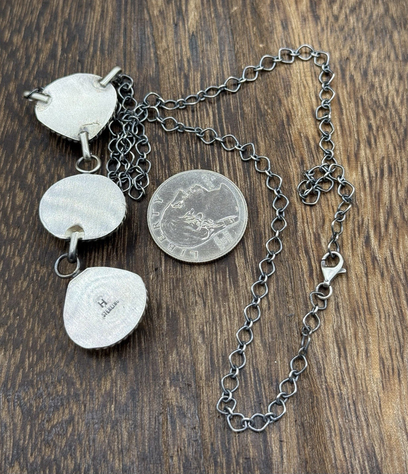 Native Navajo Handmade Sterling Silver Kingman Turquoise Lariat Necklace 18”