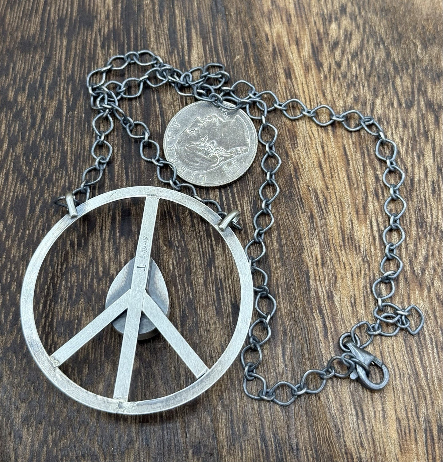 Native American Navajo handmade Sterling Silver Turquoise Peace Hippie Necklace