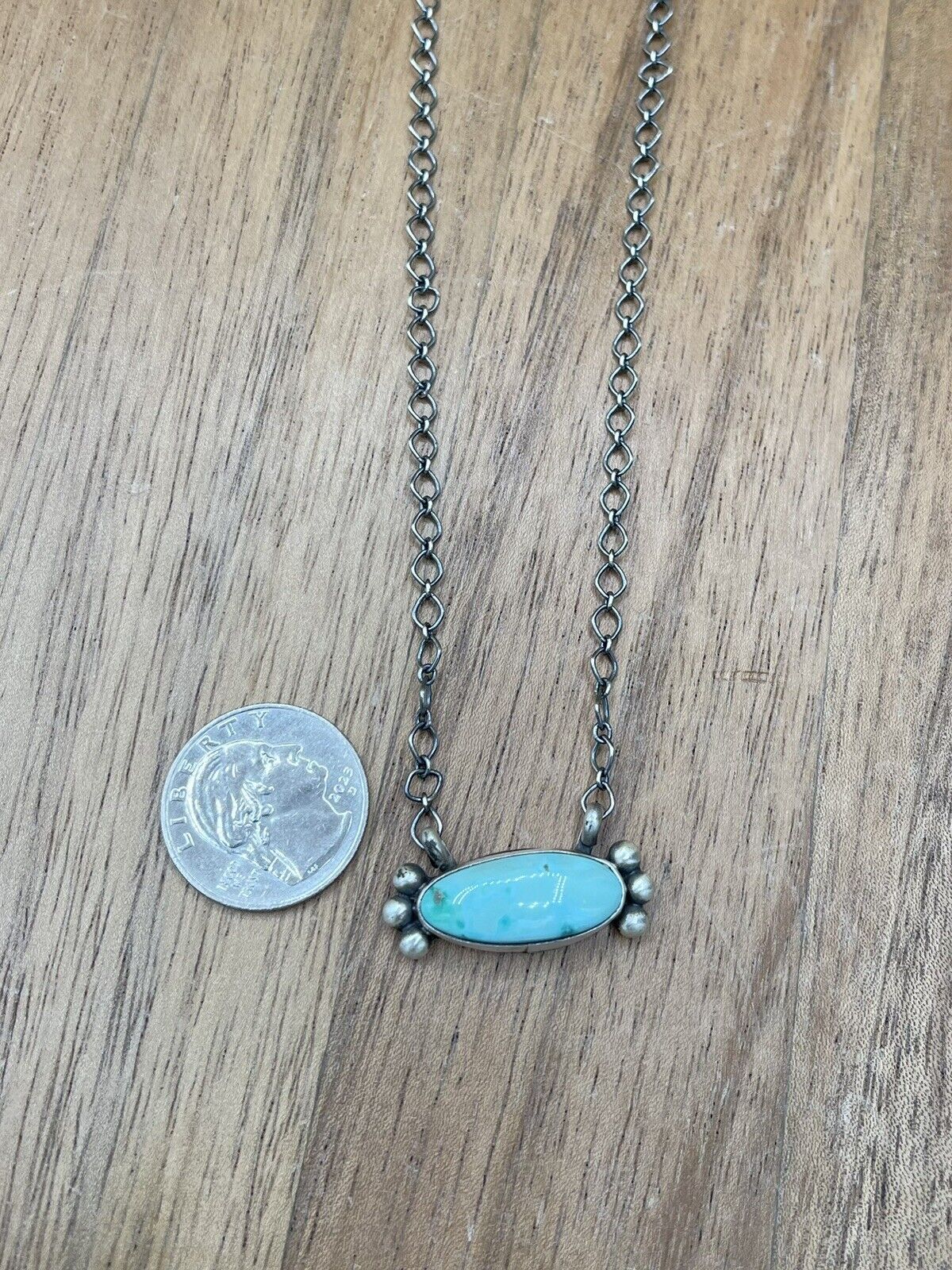 Native American Navajo Handmade Silver Sonoran Bella Turquoise Bar Necklace 18”