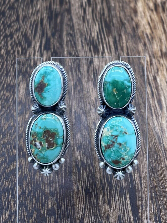 Native American Navajo Handmade Silver Sonoran Bella Turquoise Post Earrings