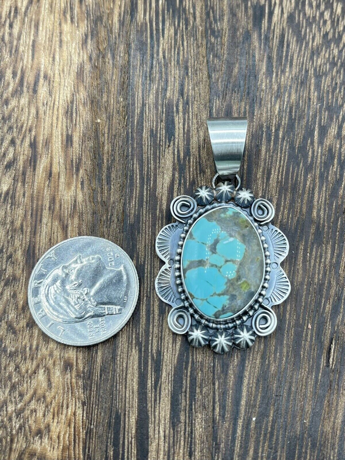 Native American Sterling Silver Navajo Handmade Turquoise Pendant - Betta Lee