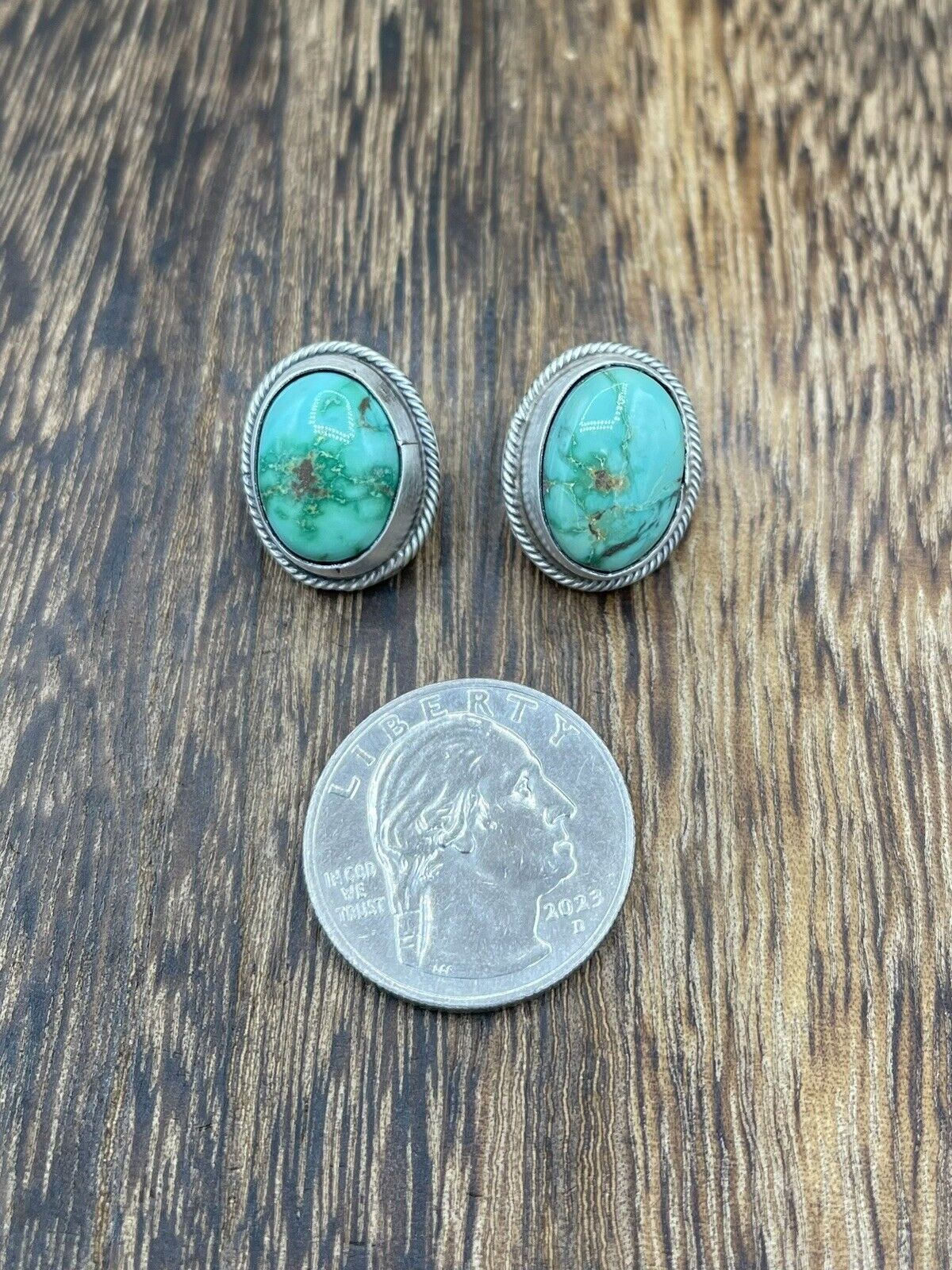 Native American Navajo Handmade Silver Sonoran Turquoise Post Stud Earrings