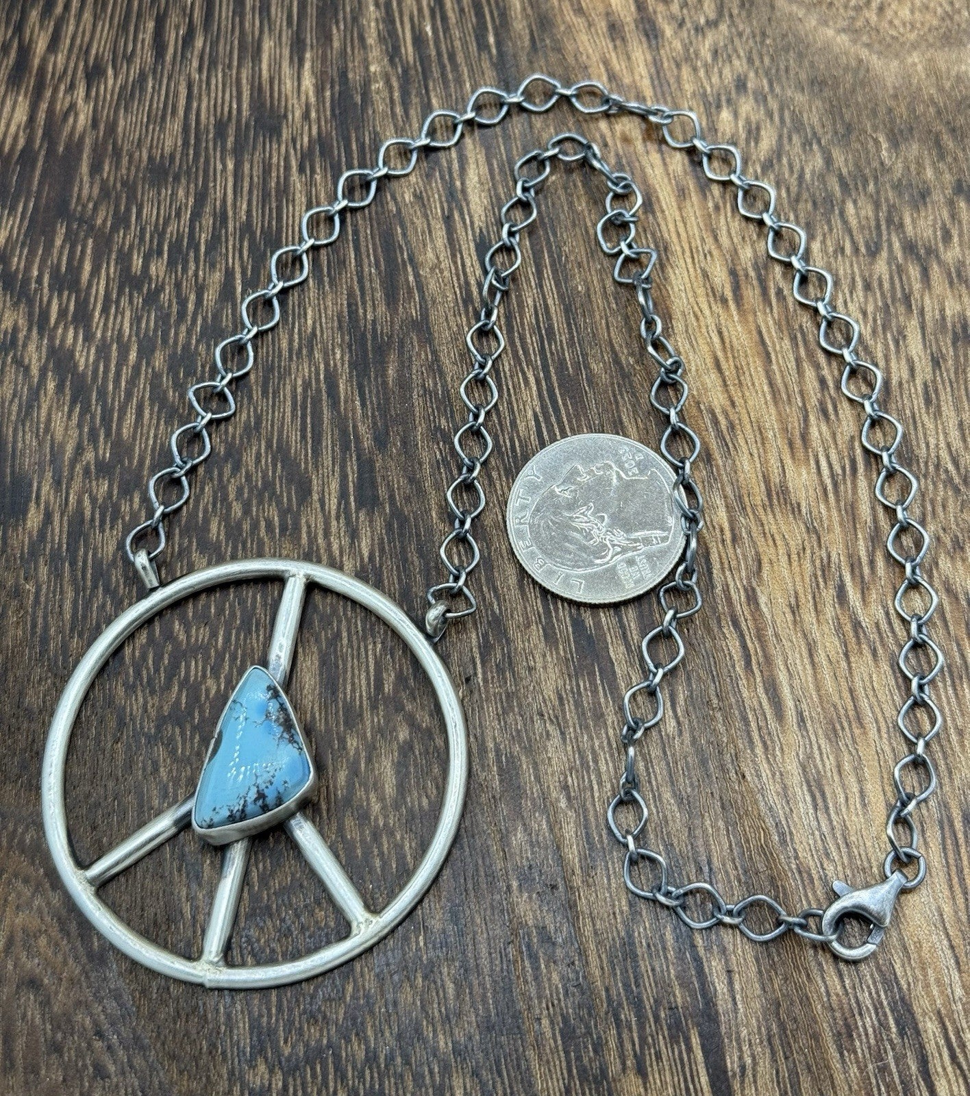 Native American Navajo handmade Sterling Silver Turquoise Peace Hippie Necklace