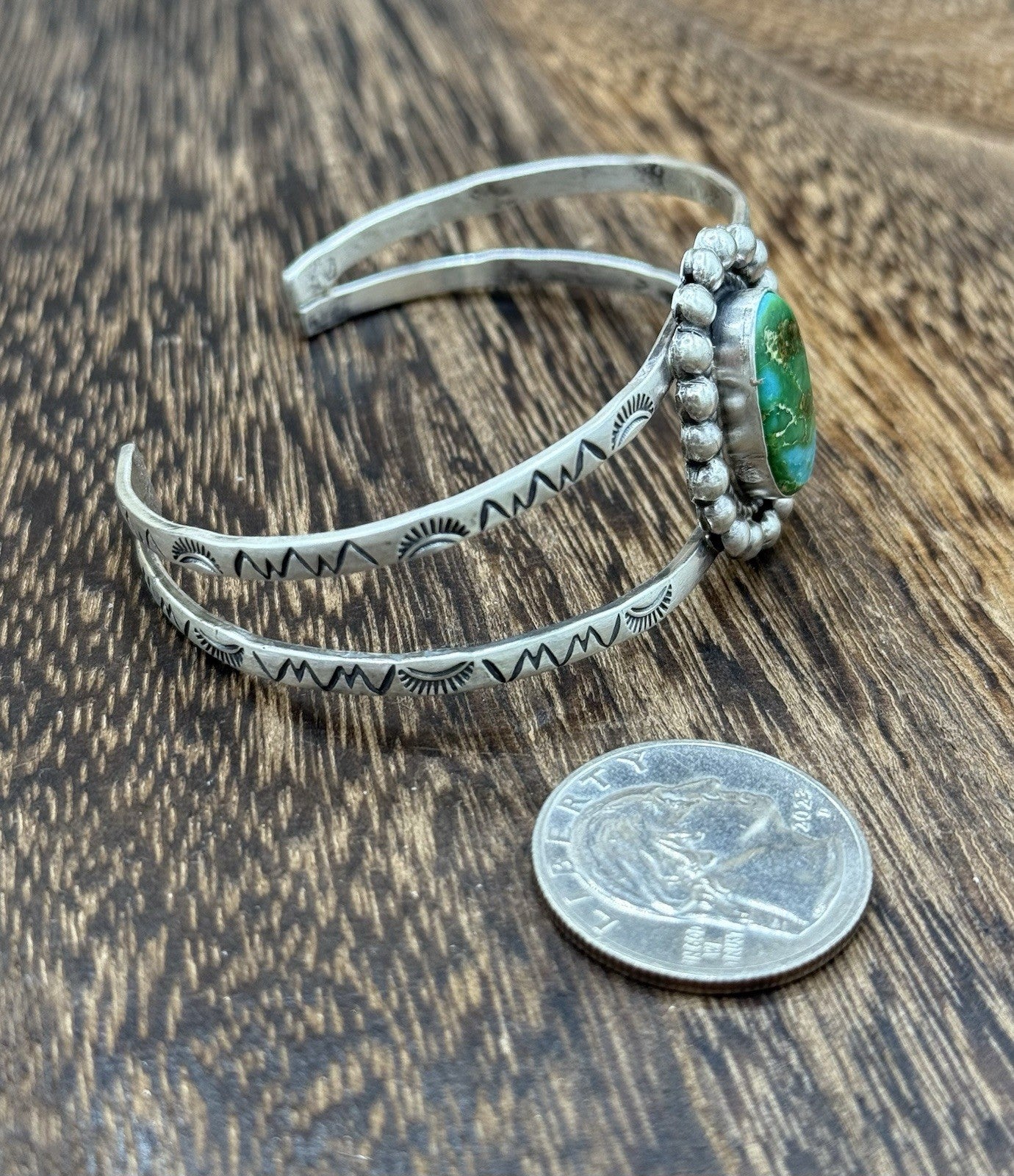 Native Navajo Handmade Sterling Silver Sonoran Gold Turquoise Cuff Bracelet