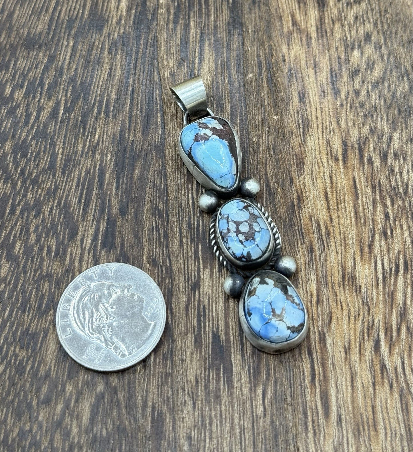 Navajo Handmade Sterling Silver Golden Hills Turquoise Cluster Drop Pendant