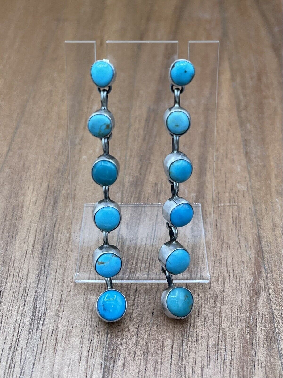 Native American Sterling Silver Navajo Handmade Turquoise Post Dangle Earrings