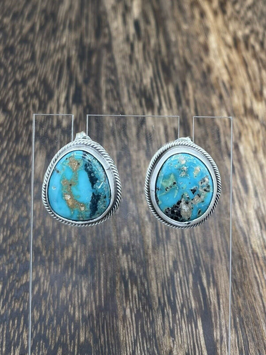 Native American Navajo Handmade Silver Thunder MT. Turquoise Post Stud Earrings