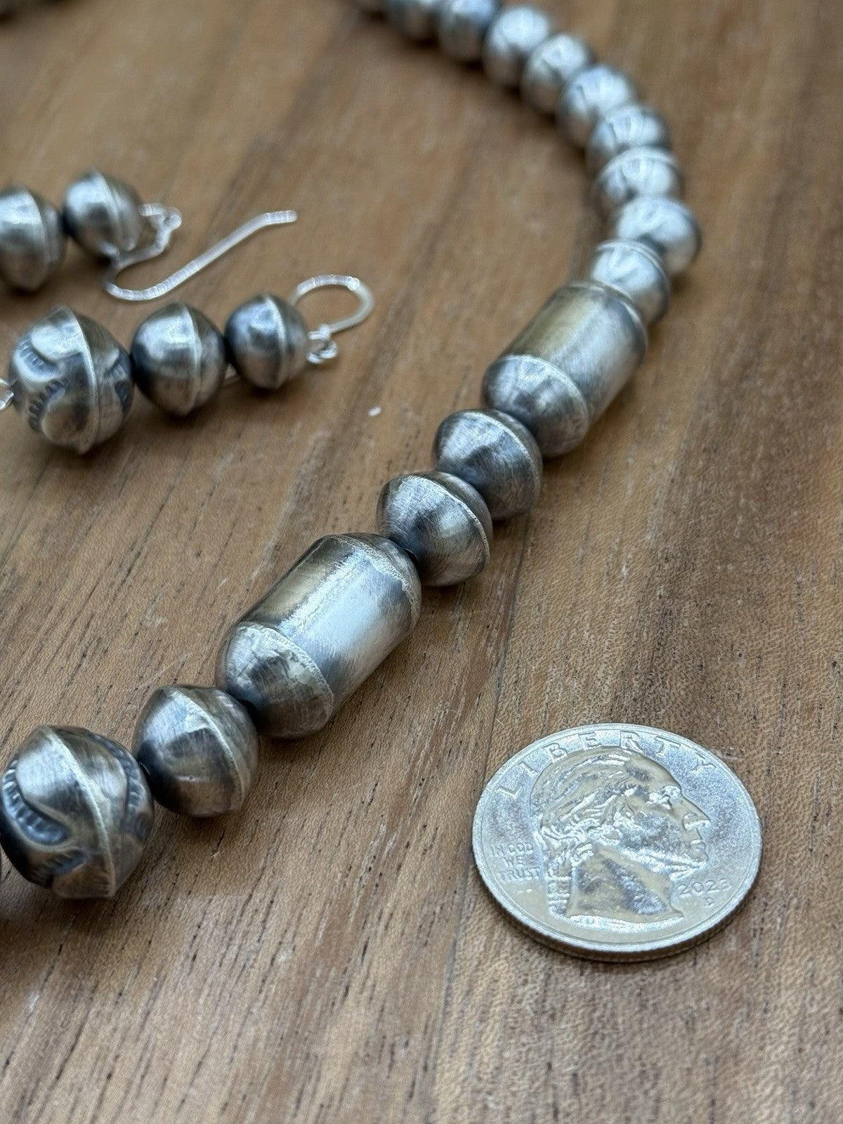 Authentic Navajo Handmade Old Look Navajo Pearl Bead Necklace And Earrings 18”
