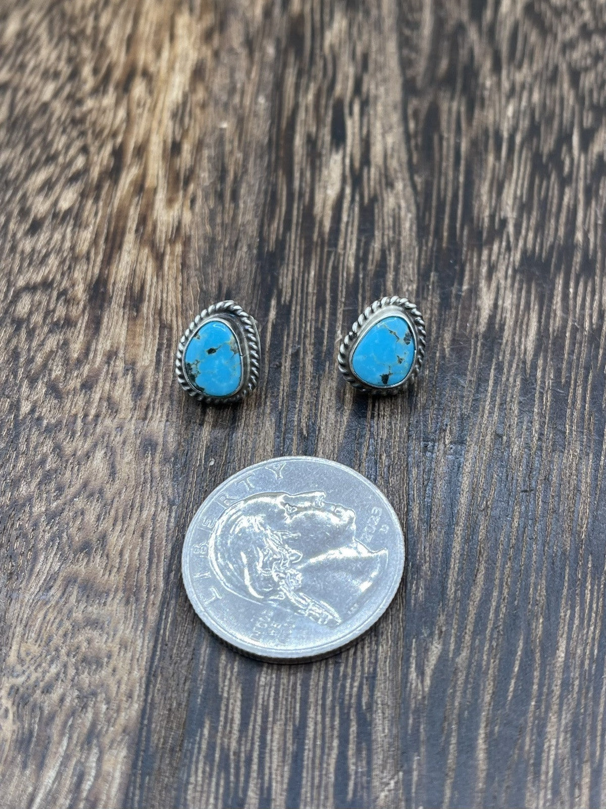 Navajo Handmade Sterling Silver Kingman Turquoise Post Stud Earrings Byron Begay