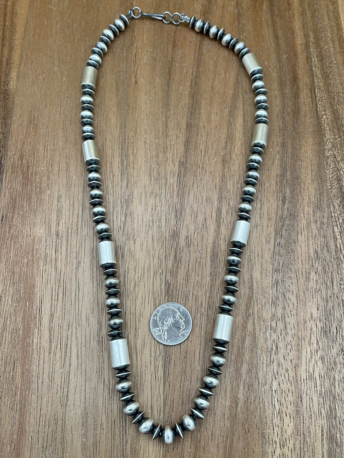Authentic Native American Navajo Handmade Silver Pearl Beads Necklace 26” Signed