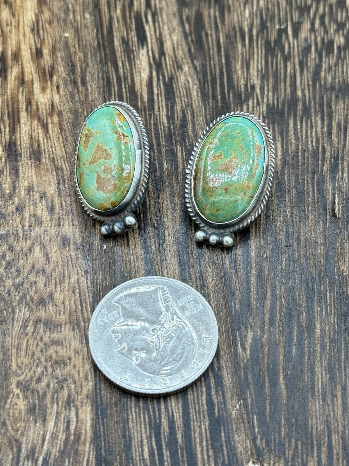 Navajo Handmade Sterling Silver Blue Glacier Turquoise Post Earrings Byron Begay