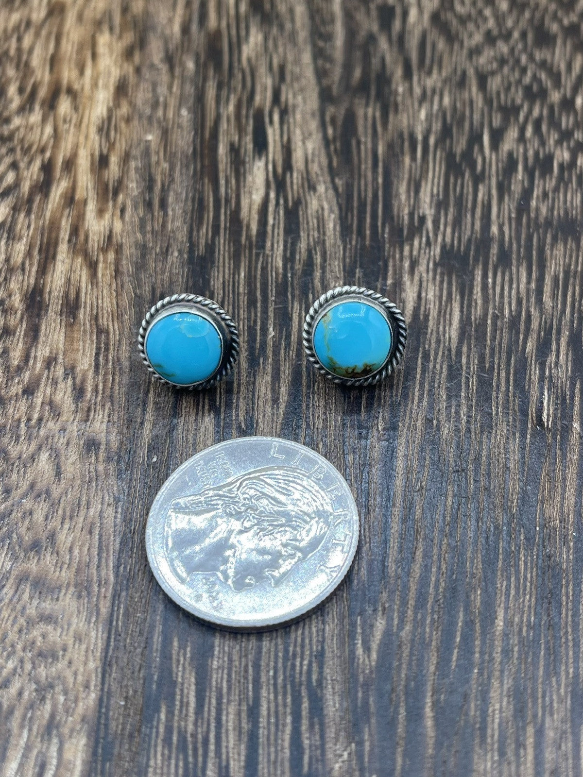 Navajo Handmade Sterling Silver Kingman Turquoise Post Stud Earrings Byron Begay