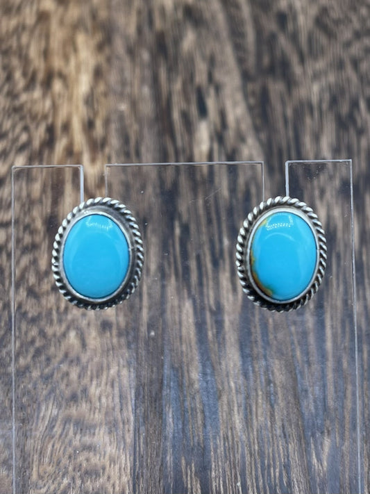 Navajo Handmade Sterling Silver Kingman Turquoise Post Stud Earrings Byron Begay