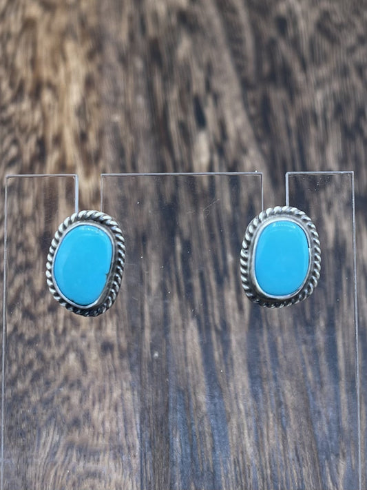 Navajo Handmade Sterling Silver Kingman Turquoise Post Stud Earrings Byron Begay