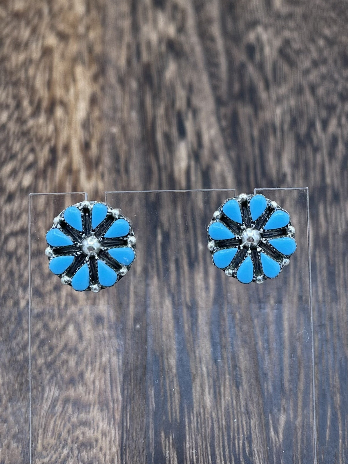 Zuni Handmade Sterling Silver Kingman Turquoise Post Earrings By Tricia Leekity