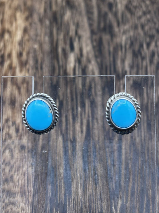 Navajo Handmade Sterling Silver Kingman Turquoise Post Stud Earrings Byron Begay