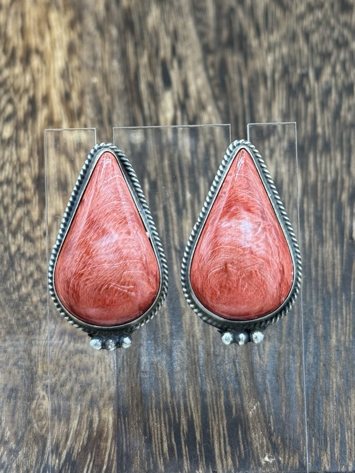 Navajo Handmade Sterling Silver Red Spiny Oyster Post Earrings By Byron Begay