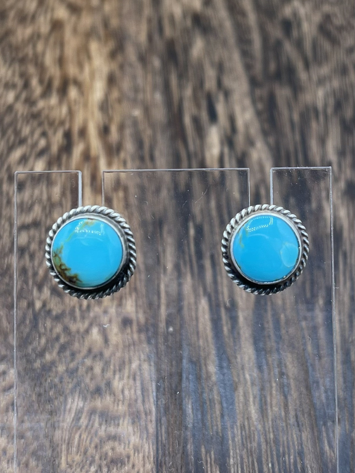 Navajo Handmade Sterling Silver Kingman Turquoise Post Stud Earrings Byron Begay