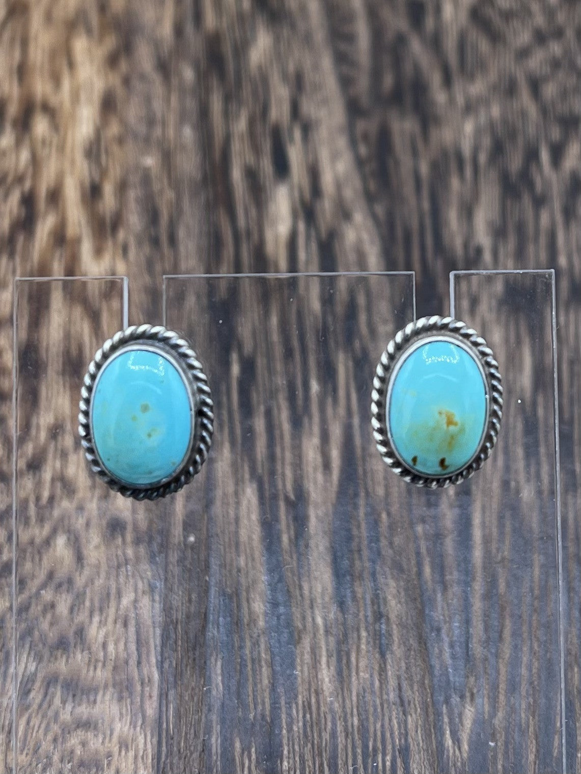 Navajo Handmade Sterling Silver Kingman Turquoise Post Stud Earrings Byron Begay