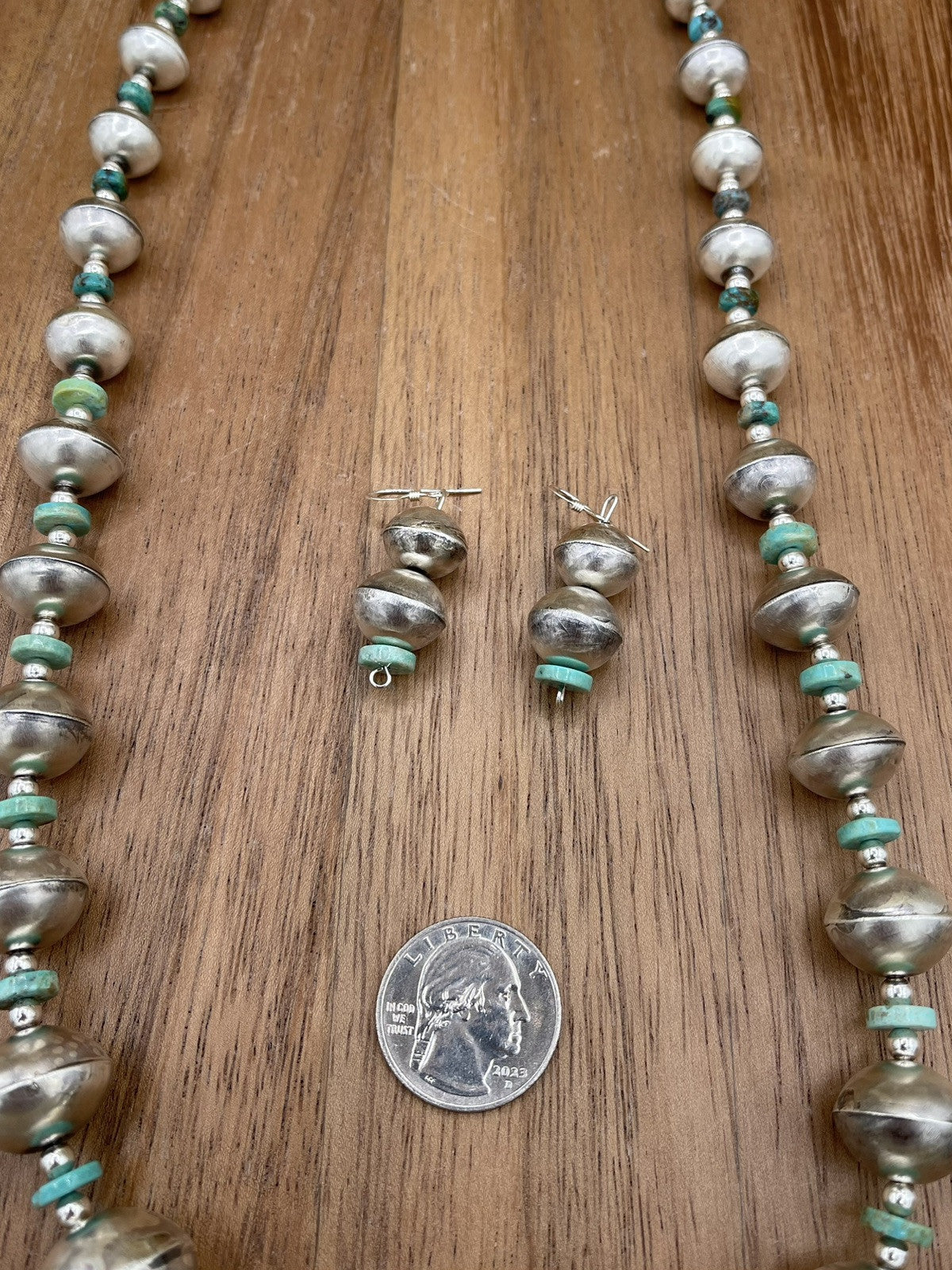 Authentic Native American Navajo Handmade Silver Turquoise Pearl Beads Set