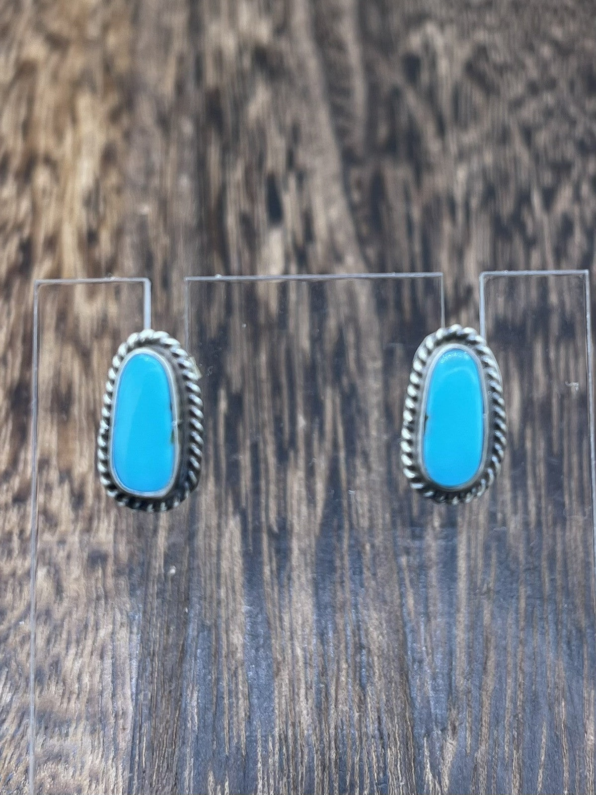 Navajo Handmade Sterling Silver Kingman Turquoise Post Stud Earrings Byron Begay