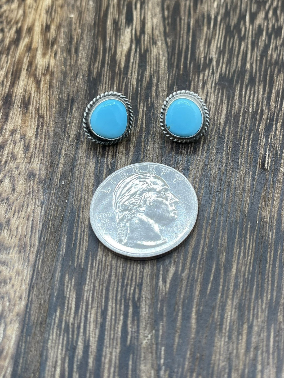 Navajo Handmade Sterling Silver Kingman Turquoise Post Stud Earrings Byron Begay