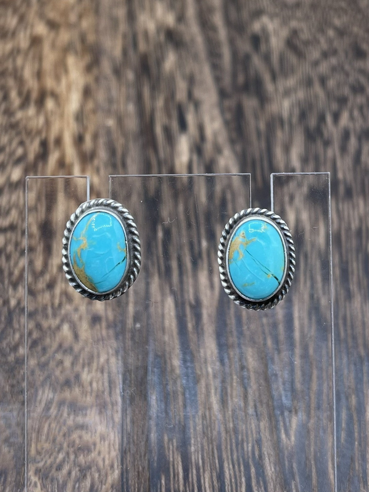 Navajo Handmade Sterling Silver Kingman Turquoise Post Stud Earrings Byron Begay