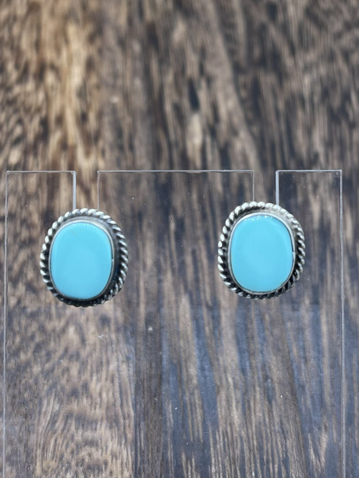 Navajo Handmade Sterling Silver Kingman Turquoise Post Stud Earrings Byron Begay