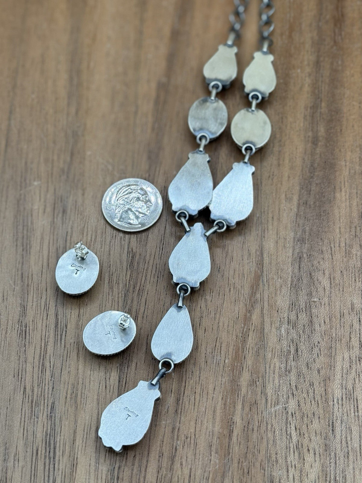 Navajo Handmade Sterling Silver Purple Spiny Oyster Lariat Necklace Set 20”