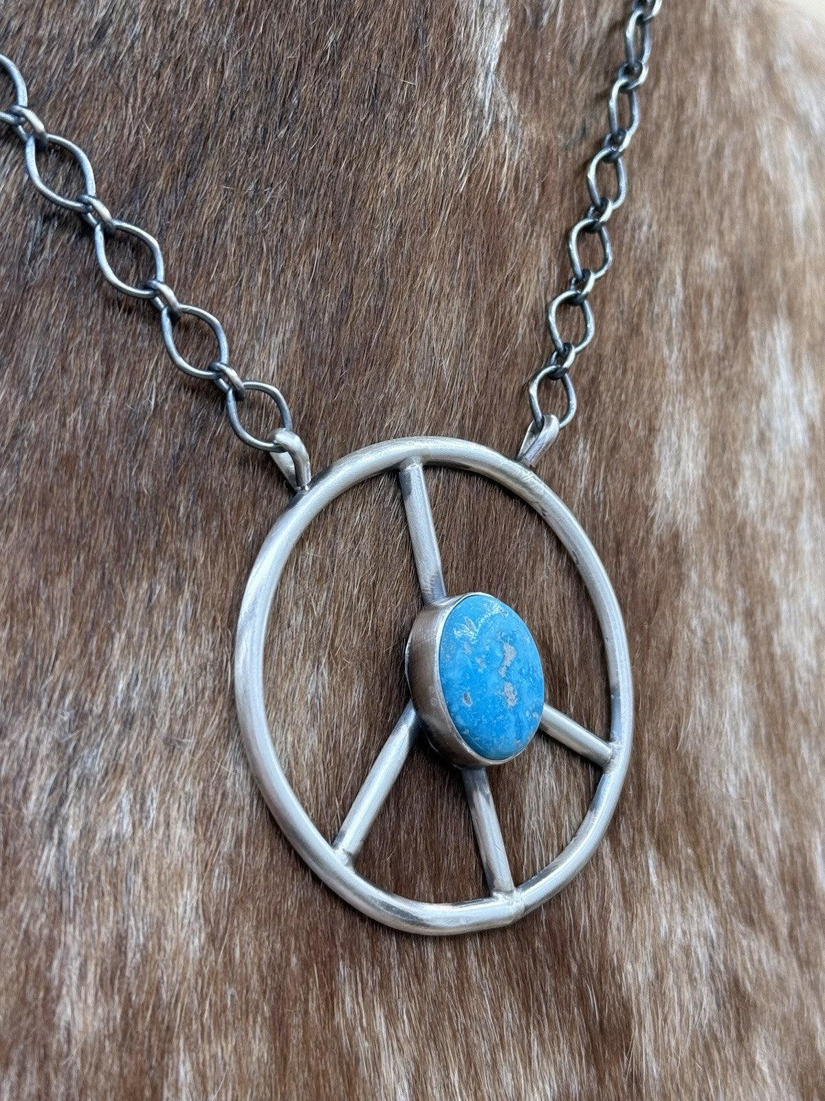 Native American Navajo handmade Sterling Silver Turquoise Peace Hippie Necklace