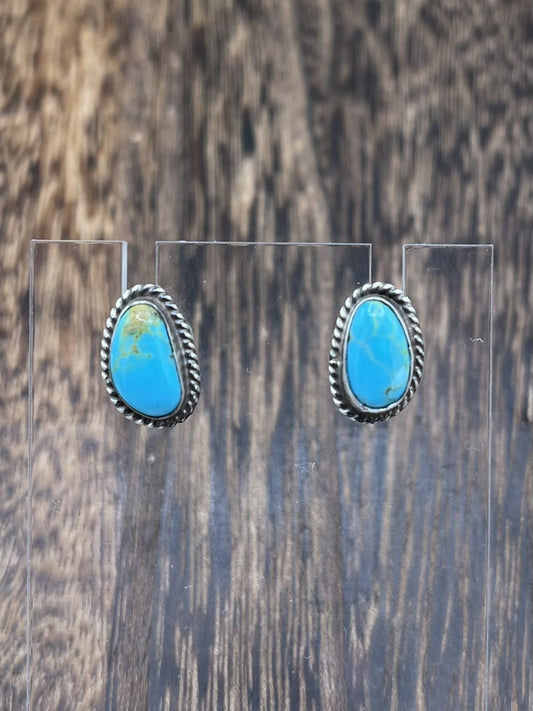 Navajo Handmade Sterling Silver Kingman Turquoise Post Stud Earrings Byron Begay