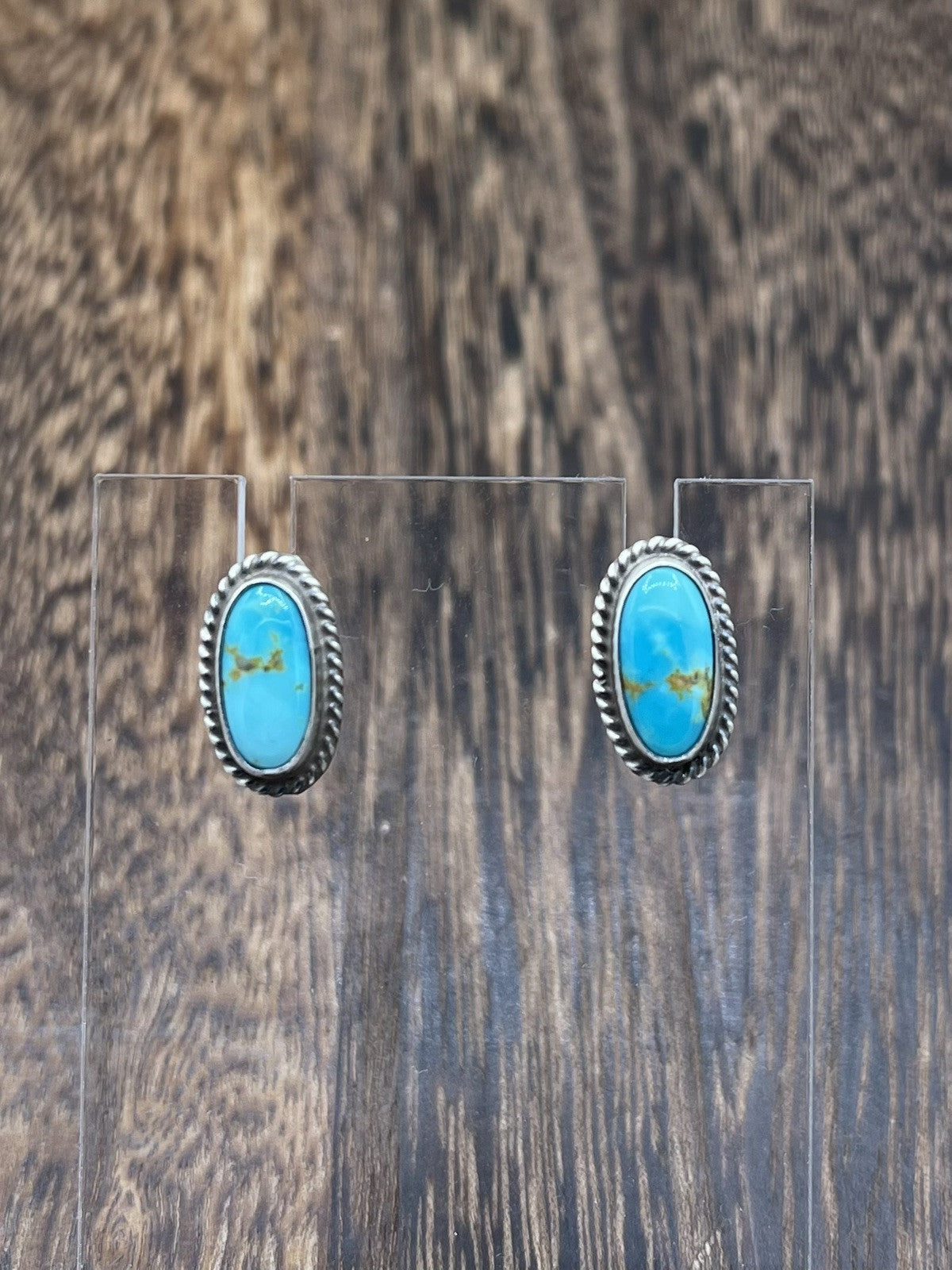 Navajo Handmade Sterling Silver Kingman Turquoise Post Stud Earrings Byron Begay