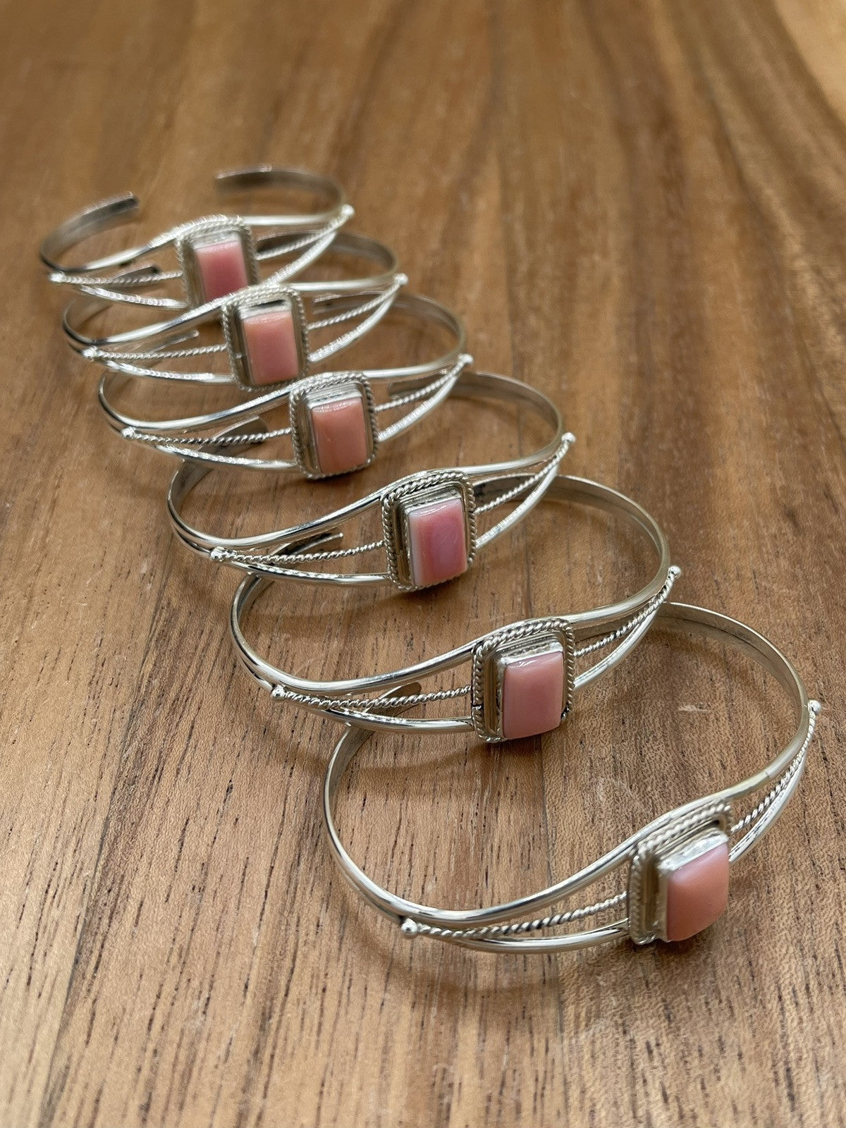 Navajo Handmade Sterling Silver Pink Conch Rectangular Bracelet By Peggy Skeets