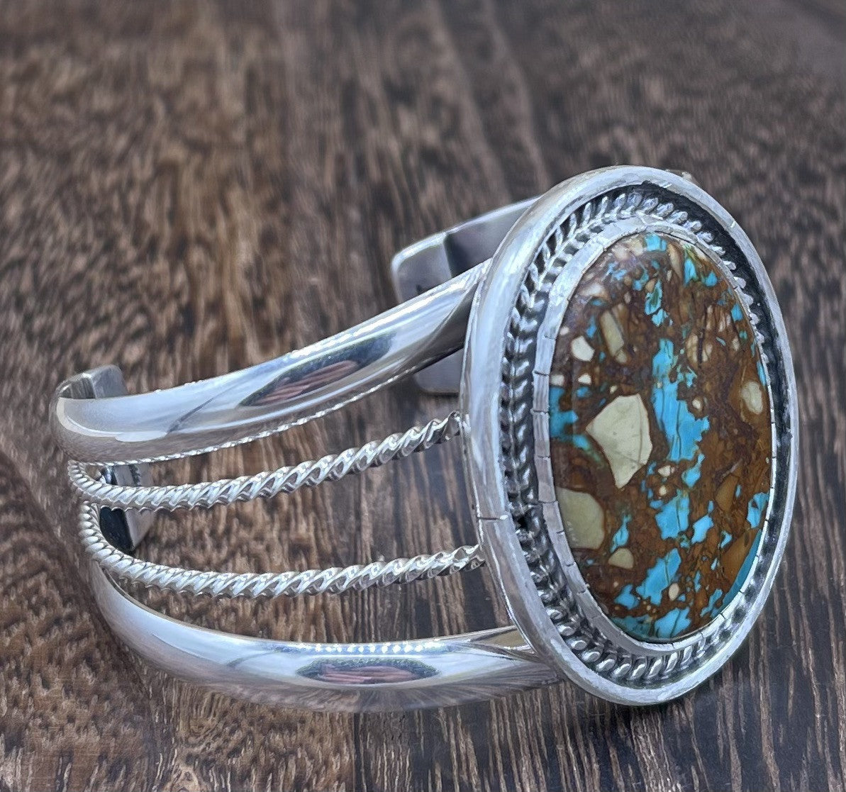 Navajo Handmade Sterling Silver Royston Turquoise Cuff Bracelet By Trish largo