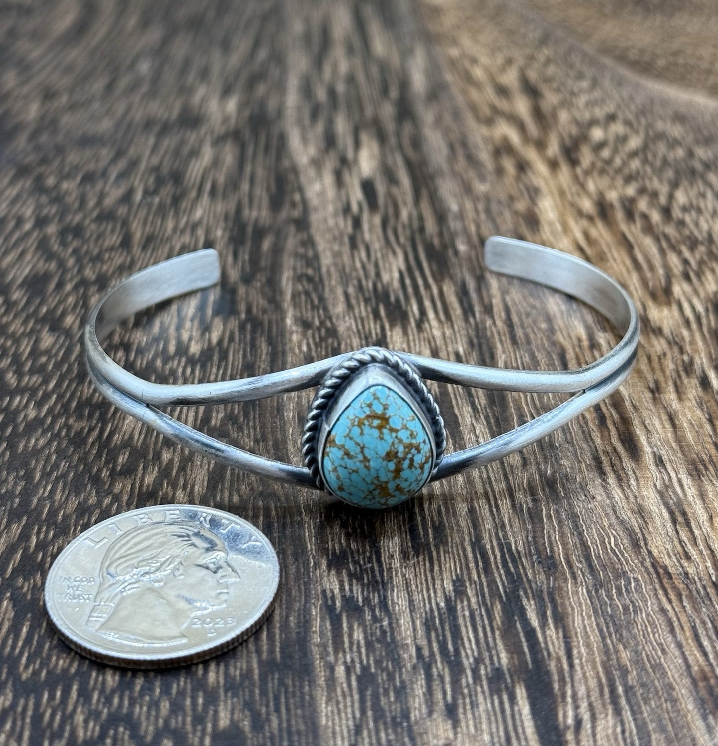 Navajo Handmade Sterling Silver Blue Glacier Turquoise Stacker Old Look Bracelet