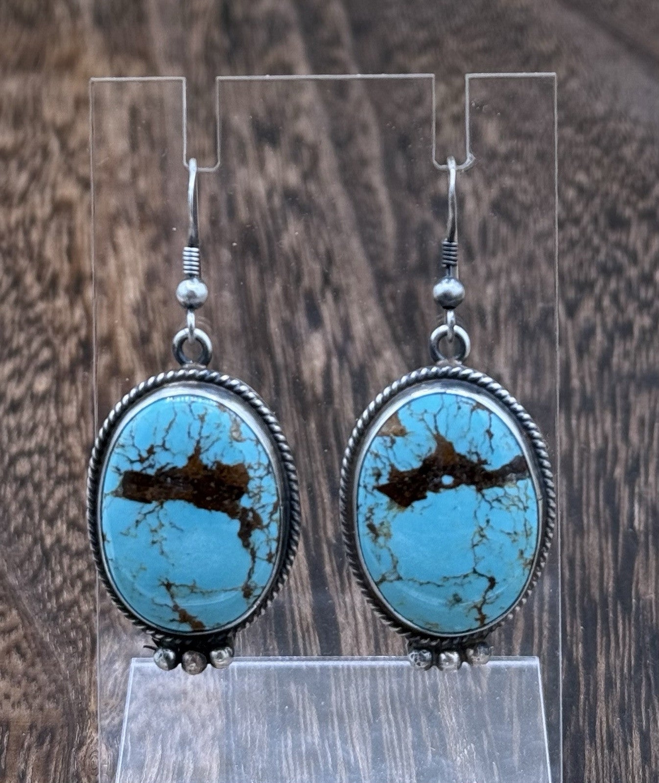 Navajo Handmade Sterling Silver Blue Glacier Turquoise Dangle Earrings Byron B.