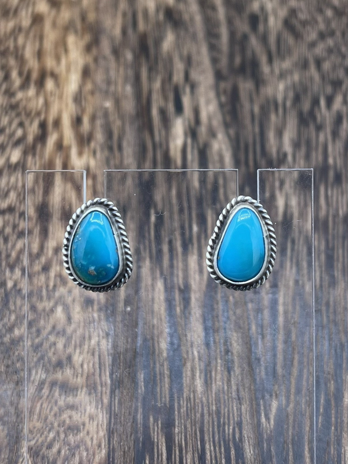 Navajo Handmade Sterling Silver Kingman Turquoise Post Stud Earrings Byron Begay