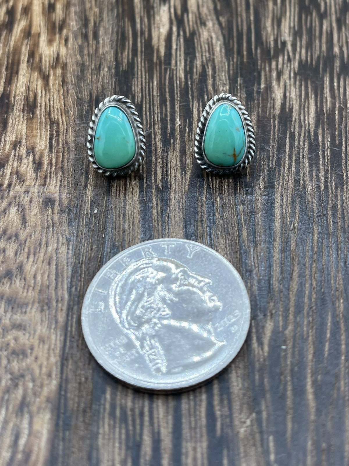 Navajo Handmade Sterling Silver Kingman Turquoise Post Stud Earrings Byron Begay