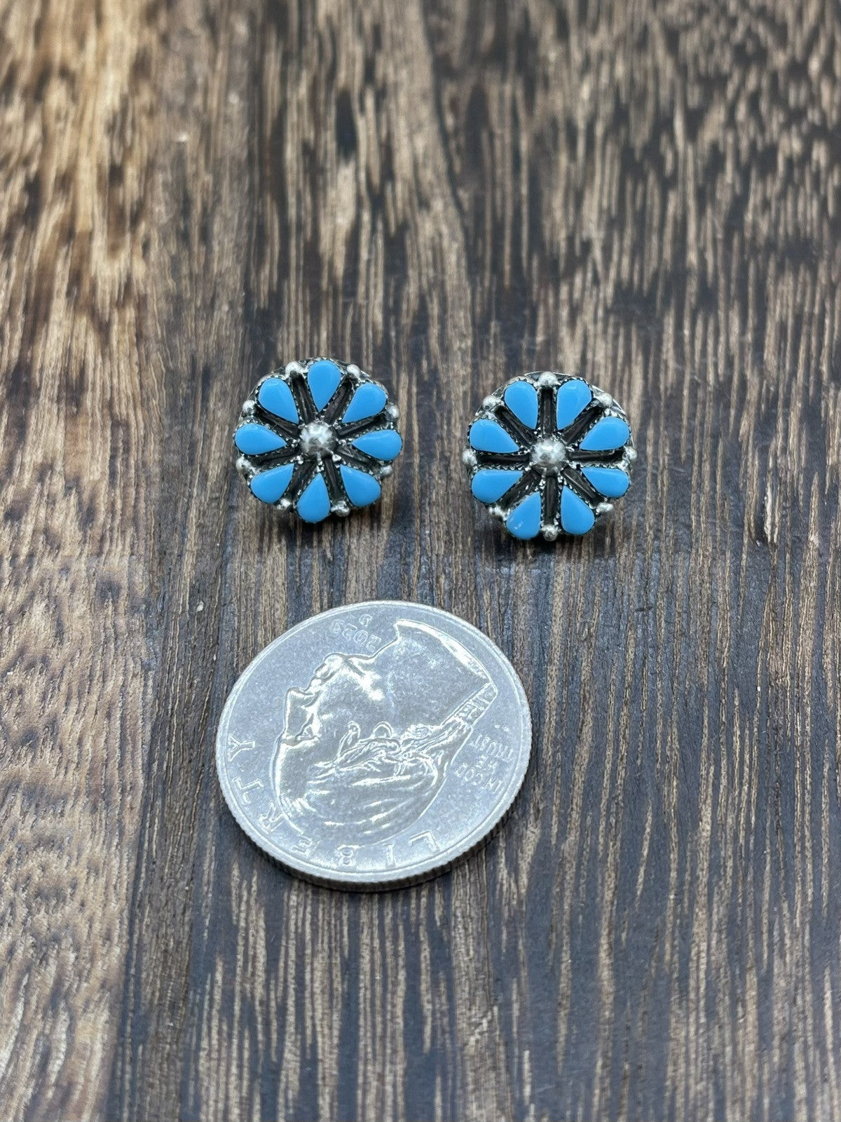 Zuni Handmade Sterling Silver Kingman Turquoise Post Earrings By Tricia Leekity