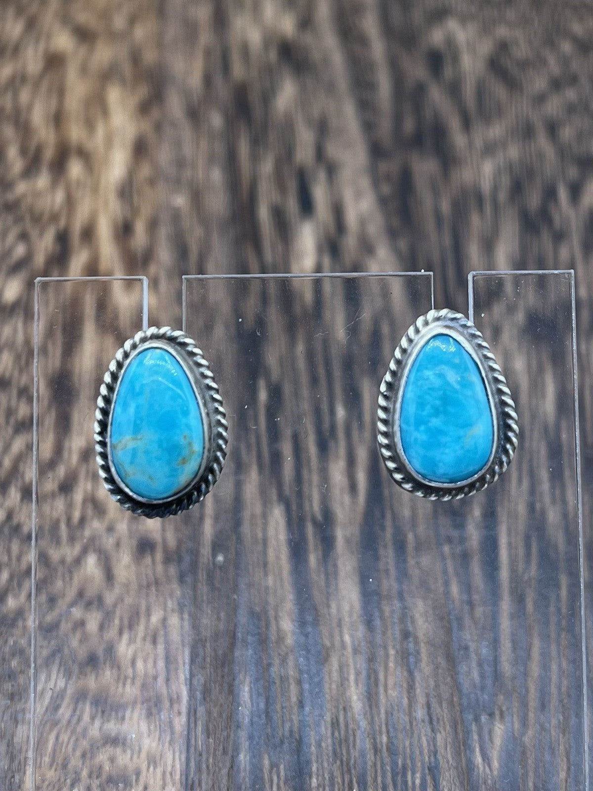 Navajo Handmade Sterling Silver Kingman Turquoise Post Stud Earrings Byron Begay