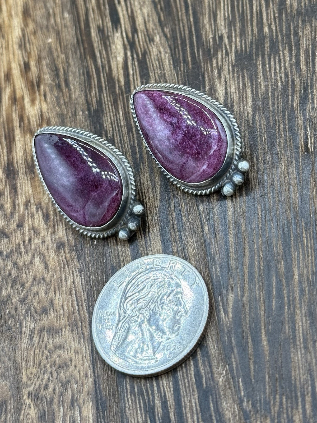 Navajo Handmade Sterling Silver Purple Spiny Oyster Post Earrings By Byron Begay