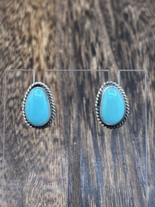 Navajo Handmade Sterling Silver Kingman Turquoise Post Stud Earrings Byron Begay