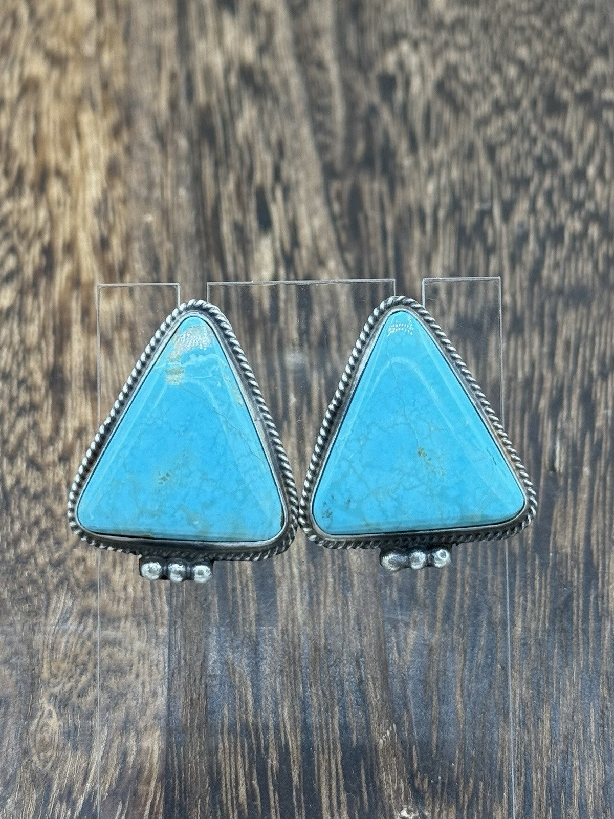 Navajo Handmade Sterling Silver Blue Glacier Turquoise Post Earrings Byron Begay