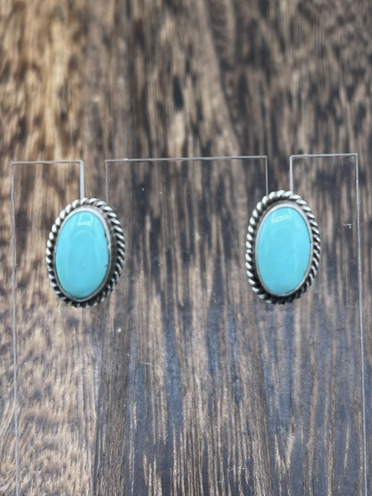 Navajo Handmade Sterling Silver Kingman Turquoise Post Stud Earrings Byron Begay