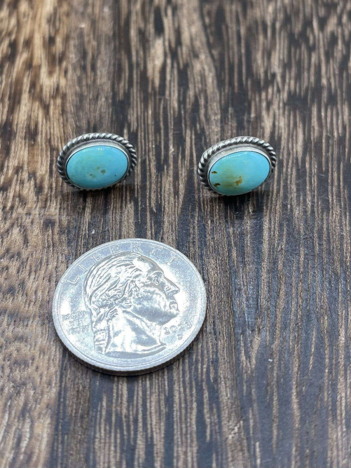 Navajo Handmade Sterling Silver Kingman Turquoise Post Stud Earrings Byron Begay