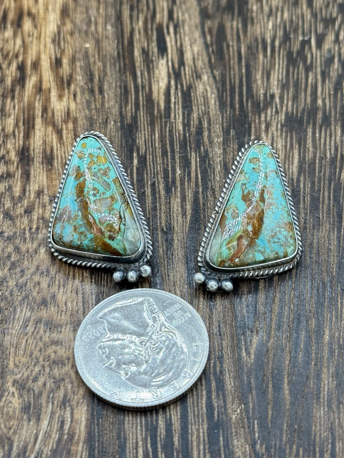 Navajo Handmade Sterling Silver Blue Glacier Turquoise Post Earrings Byron Begay