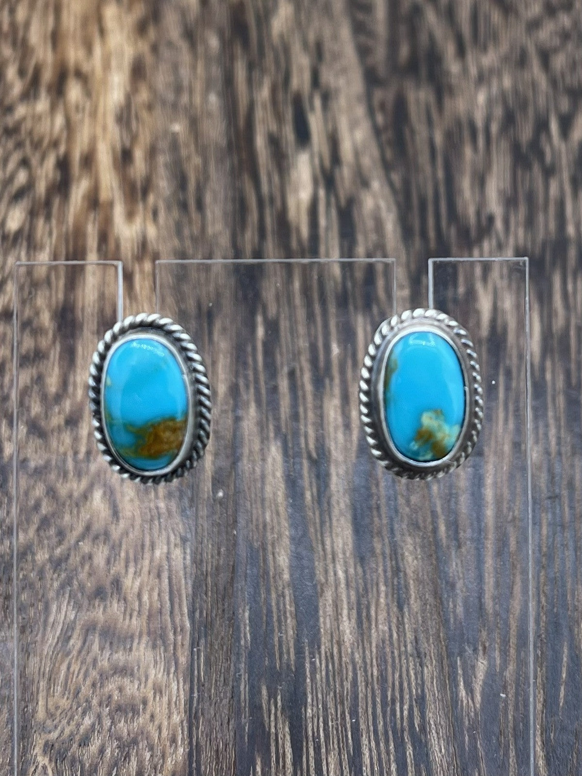 Navajo Handmade Sterling Silver Kingman Turquoise Post Stud Earrings Byron Begay