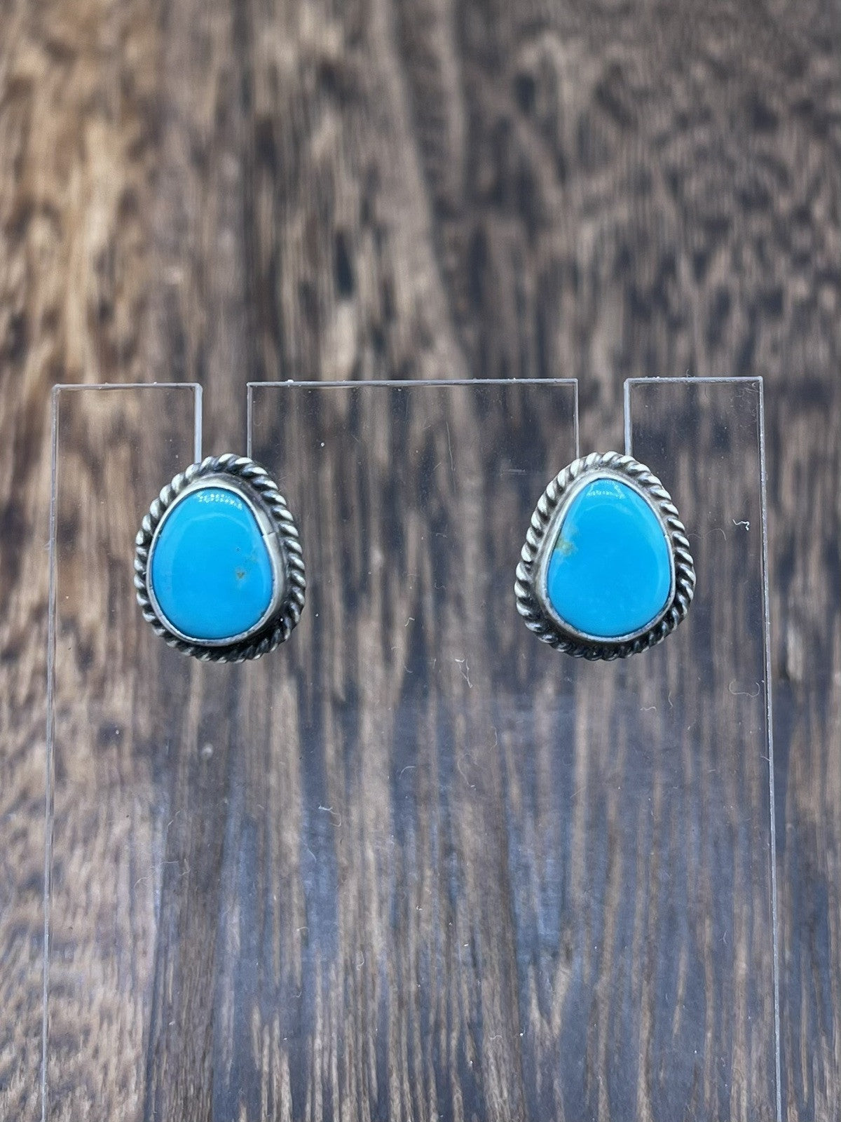 Navajo Handmade Sterling Silver Kingman Turquoise Post Stud Earrings Byron Begay