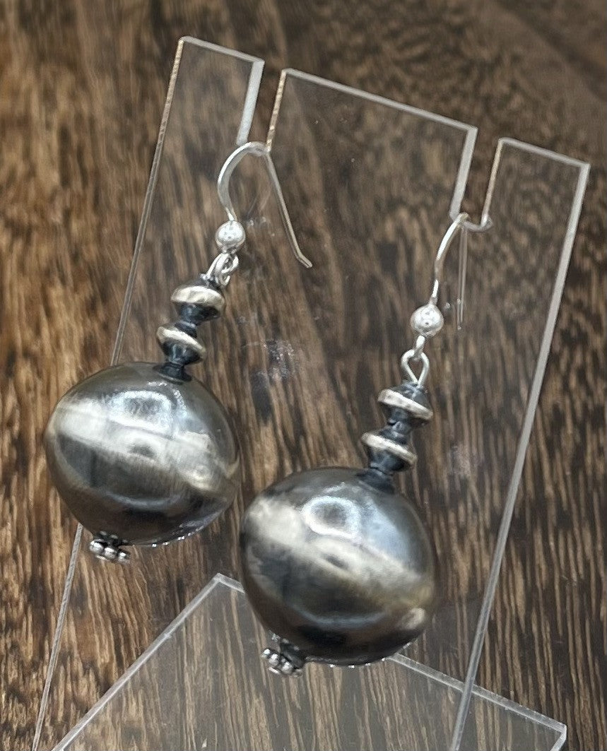 Navajo Handmade Sterling Silver Large Pearl Dangle Earrings By Deena Lane